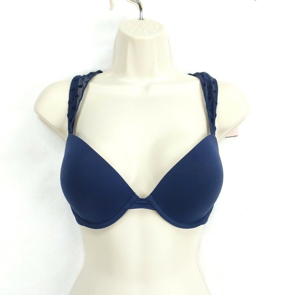 Victorias Secret Padded Plunge Bra Mesh Polka Dot - Picture 4 of 7